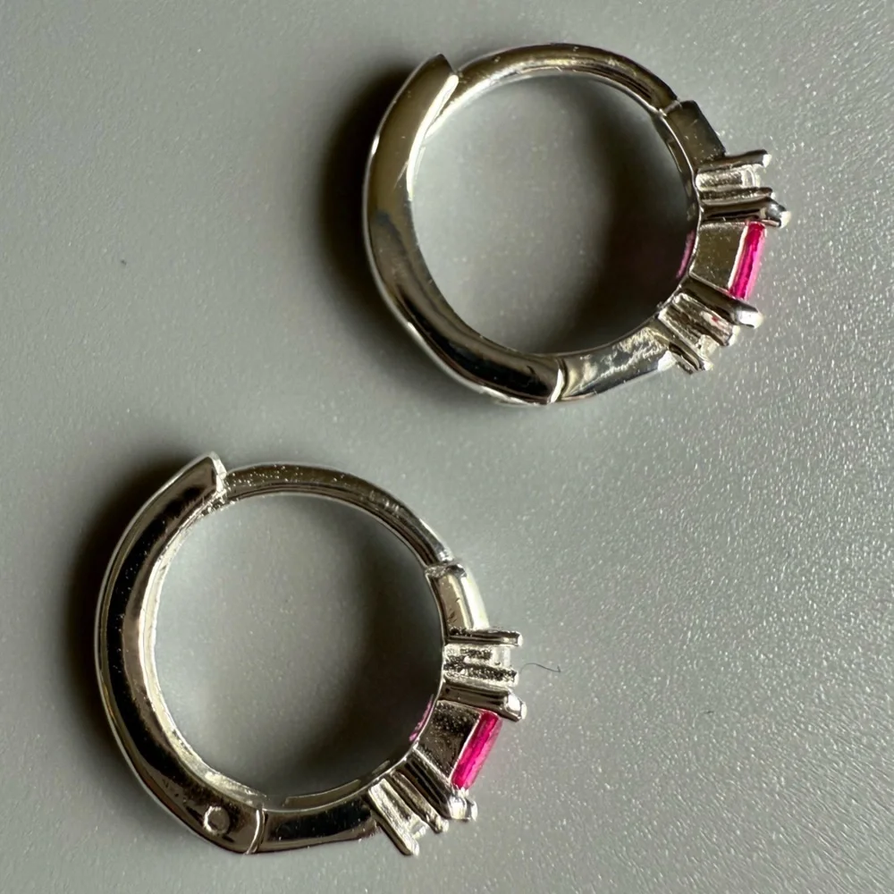 Sterling Silver Ruby Baguette Huggie Hoop Earrings 11mm